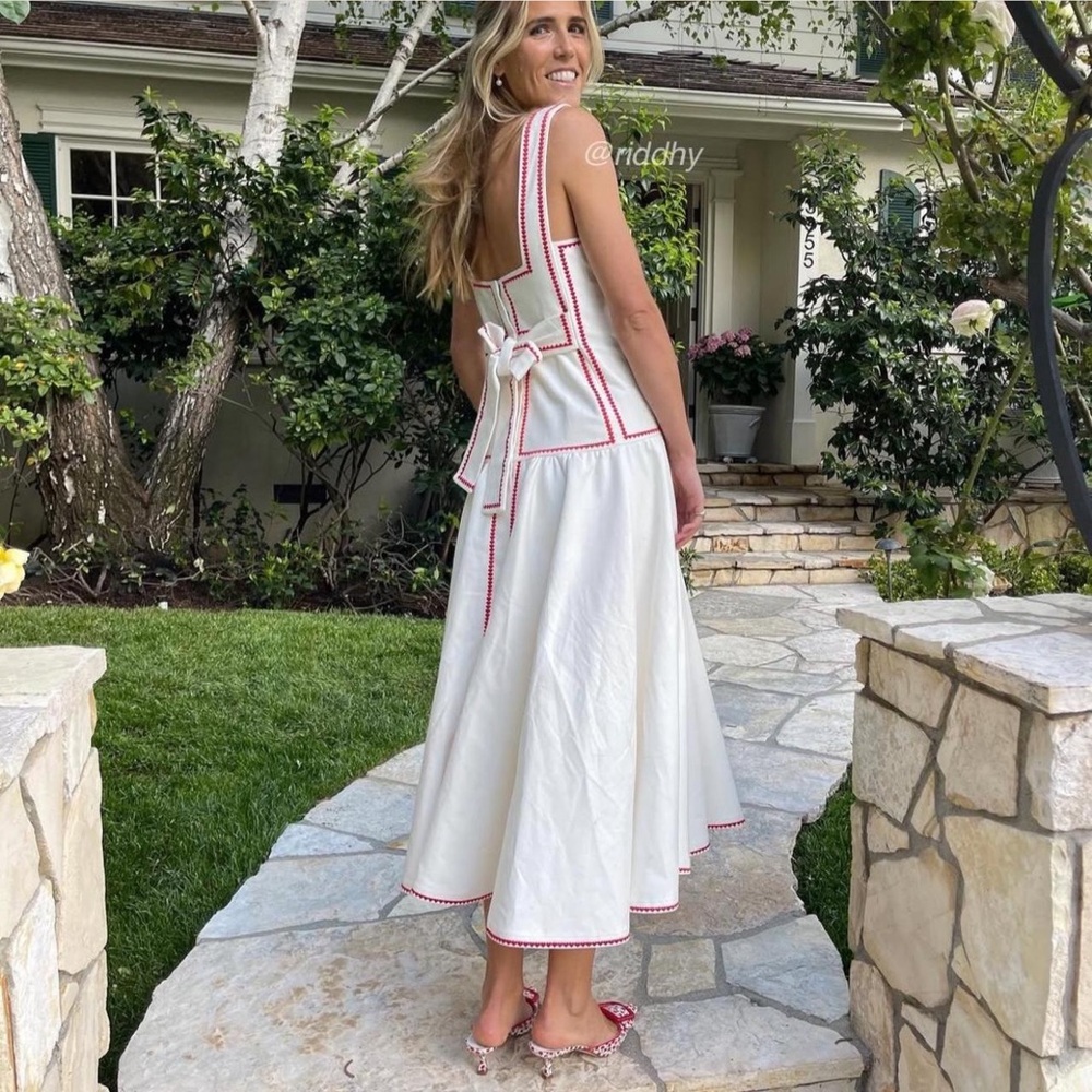 Commense White Midi Dress with Red Hearts Trim
